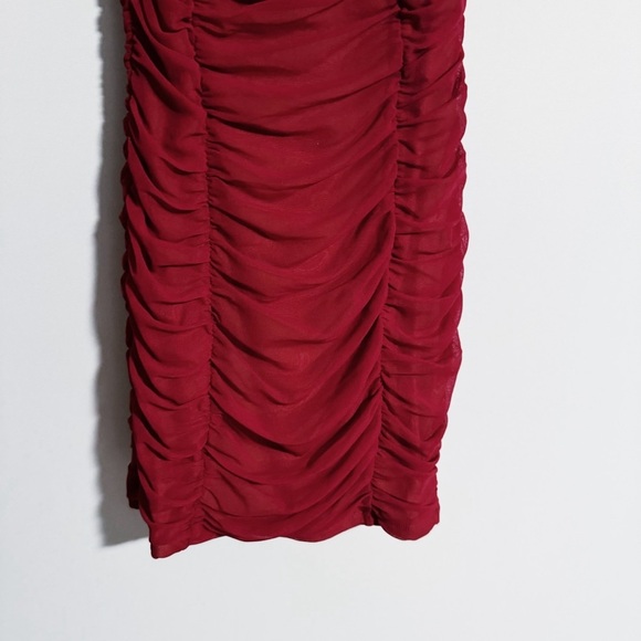 Majorelle - Dark Red Ruched Bodycon Mini Dress - Picture 2 of 3